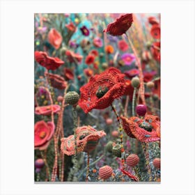Red Poppies Knitted In Crochet 4 Canvas Print