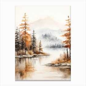 Lake In The Woods In Autumn, Painting 19 Canvas Print