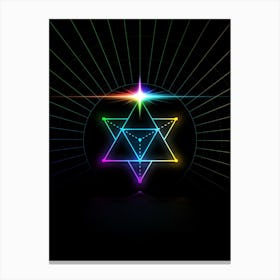 Neon Geometric Glyph in Candy Blue and Pink with Rainbow Sparkle on Black n.0183 Canvas Print