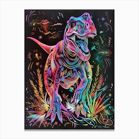 Neon Black & Rainbow T Rex Line Drawing 2 Canvas Print