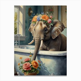 Elephant In The Bath Canvas Print