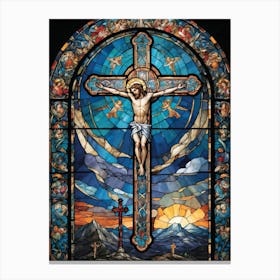 Stained Glass Jesus on Cross #2 Canvas Print