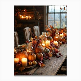 Autumn Harvest Table Decor Arranged Traditionally Rustic Style Featuring An Outlined Cornucopia Br (2) Canvas Print