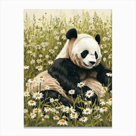 Giant Panda Resting In A Field Of Daisies Storybook Illustration 1 Canvas Print