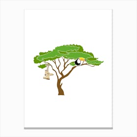 Toucan In Tree With Walking Boots, Fun Safari Animal Print, Portrait Canvas Print