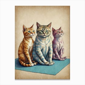 Three Cats Sitting On A Yoga Mat Canvas Print