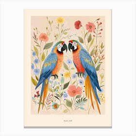 Folksy Floral Animal Drawing Macaw 4 Poster Canvas Print