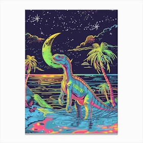 Neon Blue Dinosaur In The Ocean At Night Canvas Print