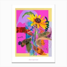 Black Eyed Susan 1 Neon Flower Collage Poster Canvas Print