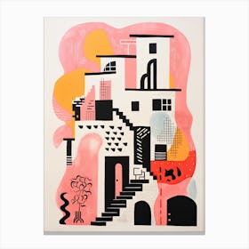 A House In Istanbul, Abstract Risograph Style 4 Canvas Print