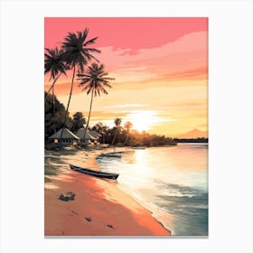 An Illustration In Pink Tones Of  Gili Trawangan Beach Indonesia 4 Canvas Print