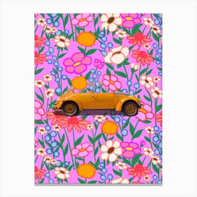 Floral Vintage Orange Car Canvas Print