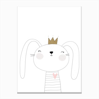 Cute White Bunny With Crown Canvas Print