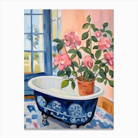 A Bathtube Full Of Camellia In A Bathroom 1 Canvas Print