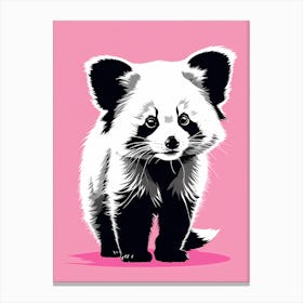 Playful Red Panda cub On Solid pink Background, modern animal art, baby red panda 1 Canvas Print