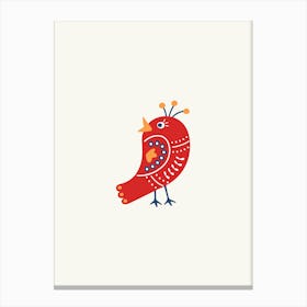 Red Bird Folk Scandi Canvas Print