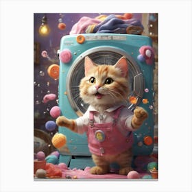 Cat In The Washing Machine 5 Canvas Print