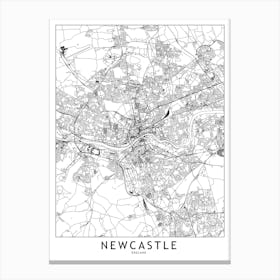 Newcastle White Map Canvas Print