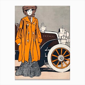 Woman Standing Beside An Automobile, Edward Penfield Canvas Print