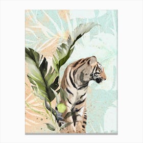 Tiger With Leaf Canvas Print