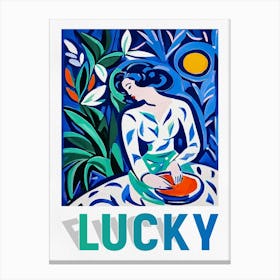 Woman Painting with Lucky Lettering Canvas Print