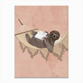 Sloth Reading In A Hammock 1 Canvas Print