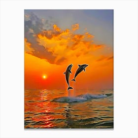 Dolphins Jumping At Sunset Canvas Print