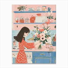 Girl With Flower Bouquet Lo Fi Kawaii Illustration 1 Canvas Print