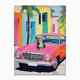 Ford Fairlane Vintage Car With A Cat, Matisse Style Painting 0 Canvas Print