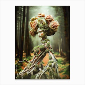 "Surreal Tree Woman with Plant Hair" Canvas Print