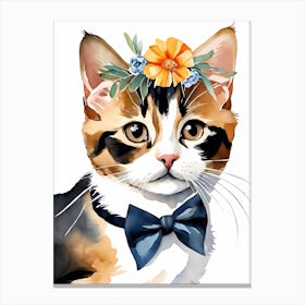 Calico Kitten Wall Art Print With Floral Crown Girls Bedroom Decor (12)  Canvas Print