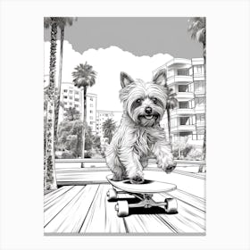 Yorkshire Terrier Dog Skateboarding Line Art 4 Canvas Print