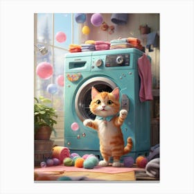 Cat In The Washing Machine 2 Canvas Print