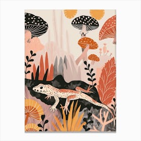 Lizard In The Mushrooms Modern Colourful Abstract Illustration 2 Canvas Print