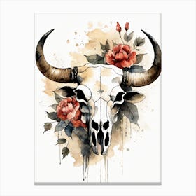 Vintage Boho Bull Skull Flowers Painting (55) Canvas Print