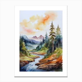 Taiga watercolor landscape, high quality watercolor forest background.11 Canvas Print