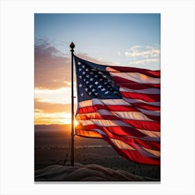 American Flag Rippling In The Wind At Sunrise Red And Blue Stripes Forming A Vivid Pattern Symboliz Canvas Print