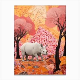 Rhino In The Trees Orange & Pink 2 Canvas Print