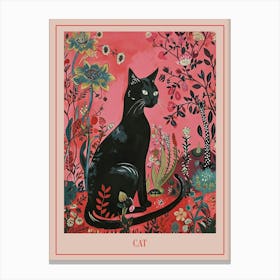 Floral Animal Painting Cat 1 Poster Canvas Print