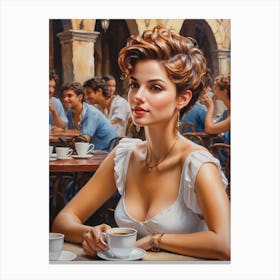 Woman At A Cafe Canvas Print