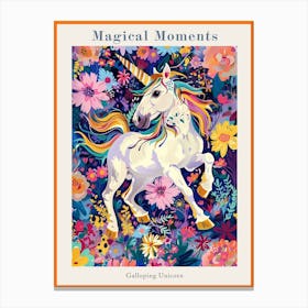 Floral Unicorn Galloping Fauvism Inspired 1 Poster Canvas Print