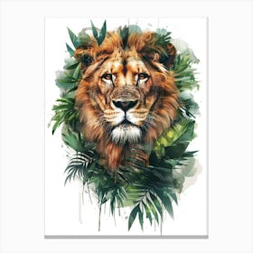 Double Exposure Realistic Lion With Jungle Canvas Print