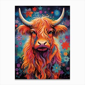 Floral Digital Painting Of Highland Cow Canvas Print