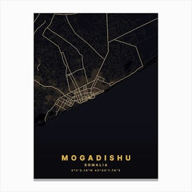 Mogadishu Somalia Black And Gold Map Canvas Print