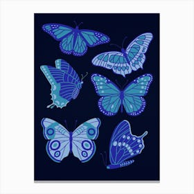 Texas Butterflies   Blue On Navy Canvas Print