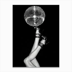 Disco Ball On High Heels Black And White Fashion Funky Canvas Print