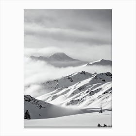 Mount Ruapehu, New Zealand Black And White Skiing Poster Canvas Print