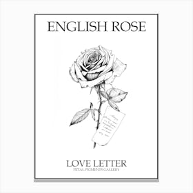 English Rose Love Letter Line Drawing 4 Poster Canvas Print