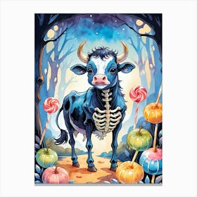 Cute Skeleton Cow Painting Halloween (12) Canvas Print