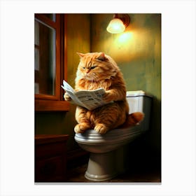 Obese Cat Reading News on Toilet Canvas Print